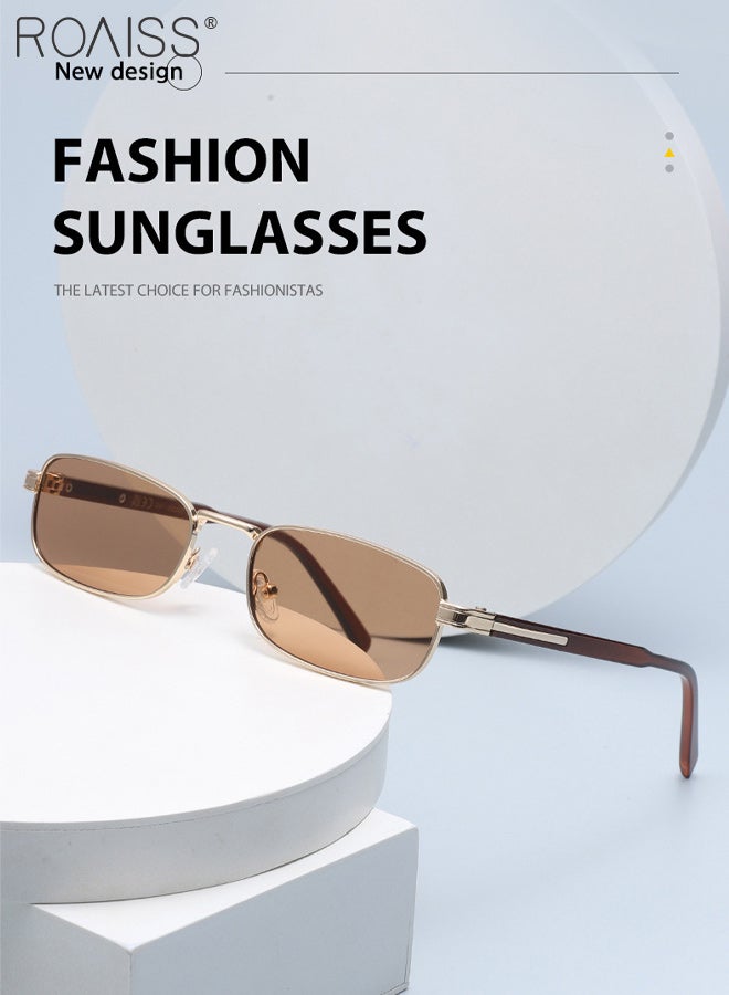 roaiss Street Style Classic Gold Frame Sunglasses, Fashion Retro Rectangular Sun Glasses for Women, UV400 Protection Outdoor Sun Shades for Shopping Party Travel with Glasses Case - Image 3